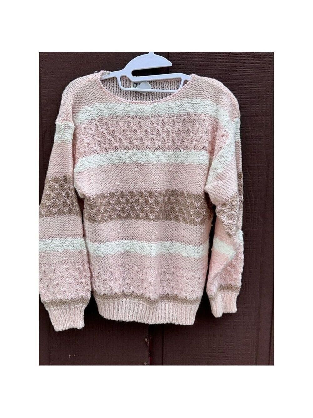 Erika vintage sweater baby pink white embroidered beaded Korea size large